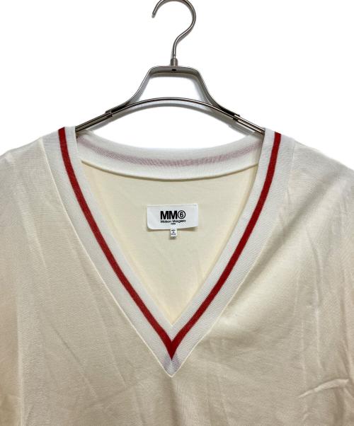 MM6 Maison Margiela（エムエムシックスメゾンマルジェラ）MM6 Maison Margiela (エムエムシックスメゾンマルジェラ) レースドッキングVネックカットソー アイボリー×グリーン サイズ:Sの古着・服飾アイテム