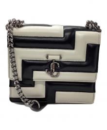 JIMMY CHOO（ジミーチュウ）の古着「アベニュークワッドバイカラーチェーンショルダーバッグ」｜ブラック×ホワイト