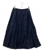 theoryセオリー）の古着「Linear Cotton Irregular Pleat Skirt」｜ネイビー
