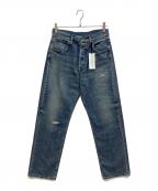CLOTH&CROSSクロスアンドクロス）の古着「ボーイフレンドクラッシュデニムパンツ」｜ブルー