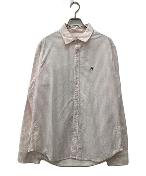 maison kitsune（メゾンキツネ）maison kitsune (メゾンキツネ) JP EXCLUSIVE フォックスヘッド エンブロイダリー ストライプ シャツ ピンク サイズ:Lの古着・服飾アイテム