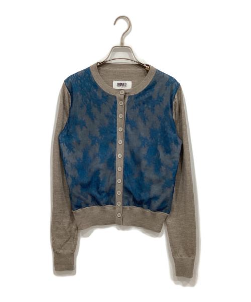 MM6 Maison Margiela（エムエムシックスメゾンマルジェラ）MM6 Maison Margiela (エムエムシックスメゾンマルジェラ) レース切替カーディガン ブラウン×ブルー サイズ:Mの古着・服飾アイテム