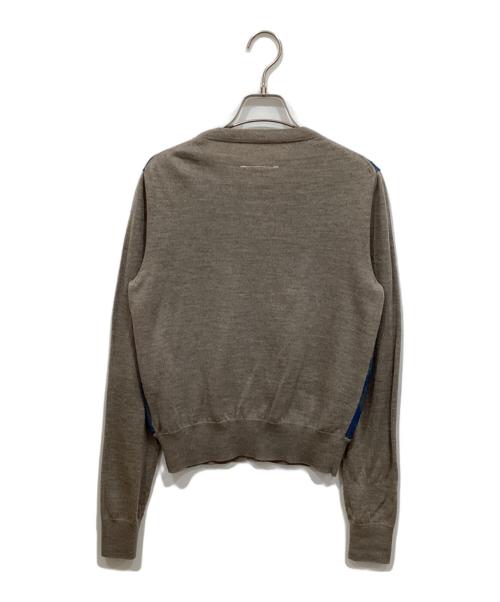 MM6 Maison Margiela（エムエムシックスメゾンマルジェラ）MM6 Maison Margiela (エムエムシックスメゾンマルジェラ) レース切替カーディガン ブラウン×ブルー サイズ:Mの古着・服飾アイテム