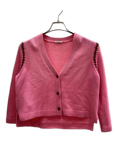 MIU MIU（ミュウミュウ）MIU MIU (ミュウミュウ) カシミヤクロップドカーディガン ピンク サイズ:40の古着・服飾アイテム