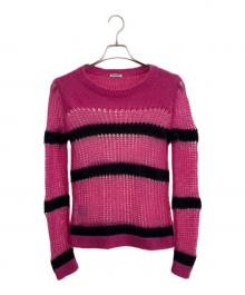 MIU MIU（ミュウミュウ）の古着「モヘヤ混ボーダーニット」｜ピンク