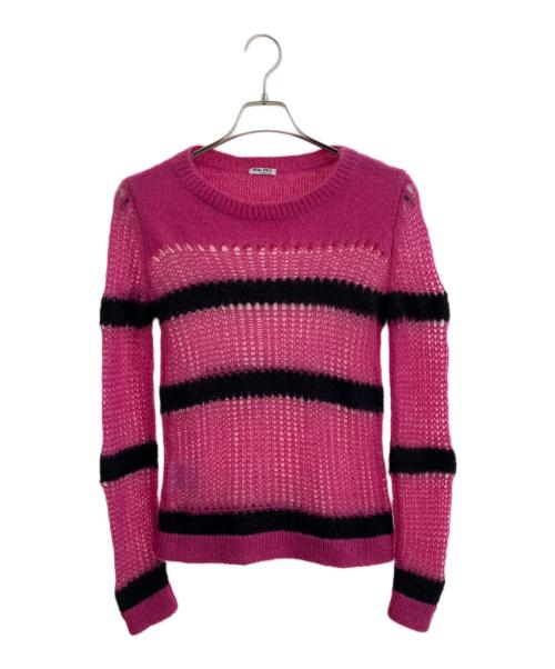 MIU MIU（ミュウミュウ）MIU MIU (ミュウミュウ) モヘヤ混ボーダーニット ピンク サイズ:38の古着・服飾アイテム