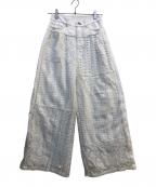 AULA AILAアウラアイラ）の古着「Denim Combination Lace WIDE PANTS」｜ホワイト