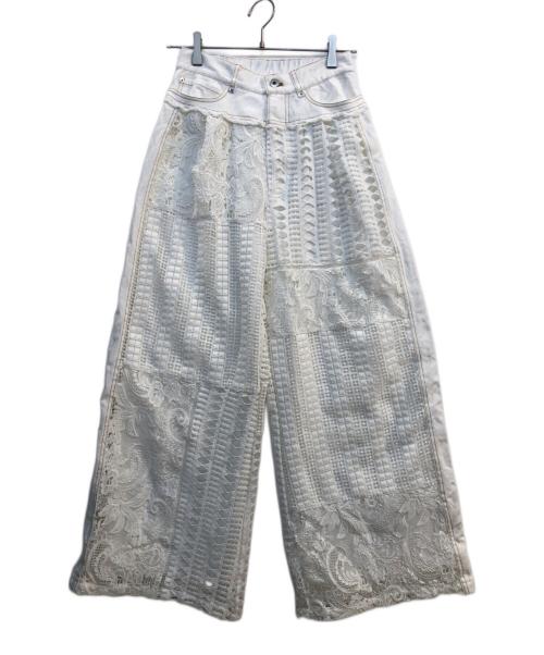 AULA AILA（アウラアイラ）AULA AILA (アウラアイラ) Denim Combination Lace WIDE PANTS ホワイト サイズ:1の古着・服飾アイテム