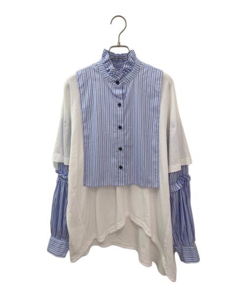 ENFOLD（エンフォルド）ENFOLD (エンフォルド) クラッシック天竺 T SHIRT レイヤードBLOUSE ホワイト×ブルー サイズ:38の古着・服飾アイテム