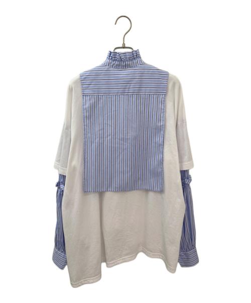 ENFOLD（エンフォルド）ENFOLD (エンフォルド) クラッシック天竺 T SHIRT レイヤードBLOUSE ホワイト×ブルー サイズ:38の古着・服飾アイテム