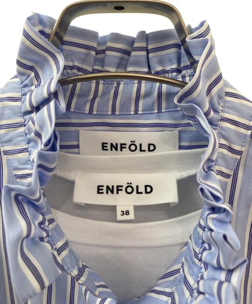 ENFOLD（エンフォルド）ENFOLD (エンフォルド) クラッシック天竺 T SHIRT レイヤードBLOUSE ホワイト×ブルー サイズ:38の古着・服飾アイテム