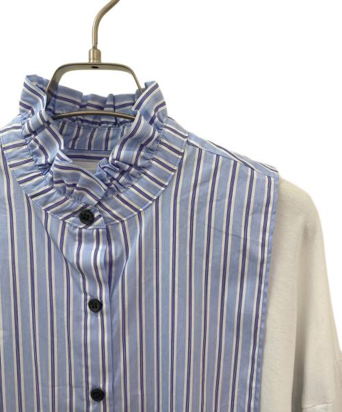 ENFOLD（エンフォルド）ENFOLD (エンフォルド) クラッシック天竺 T SHIRT レイヤードBLOUSE ホワイト×ブルー サイズ:38の古着・服飾アイテム