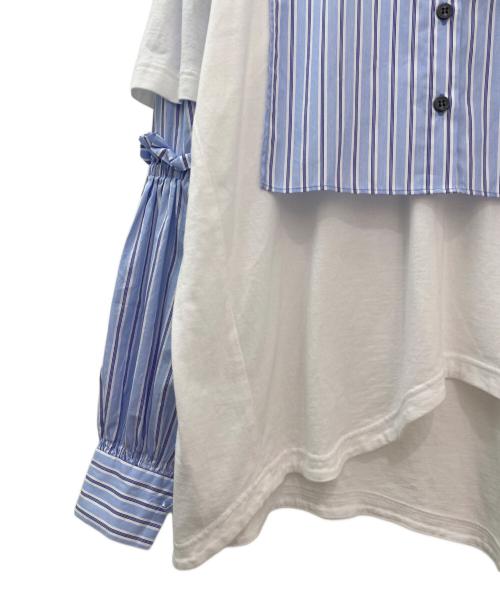 ENFOLD（エンフォルド）ENFOLD (エンフォルド) クラッシック天竺 T SHIRT レイヤードBLOUSE ホワイト×ブルー サイズ:38の古着・服飾アイテム