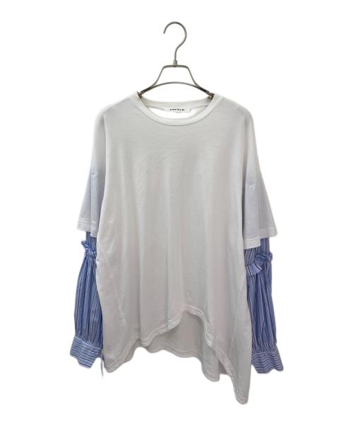 ENFOLD（エンフォルド）ENFOLD (エンフォルド) クラッシック天竺 T SHIRT レイヤードBLOUSE ホワイト×ブルー サイズ:38の古着・服飾アイテム