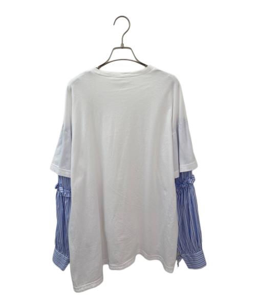 ENFOLD（エンフォルド）ENFOLD (エンフォルド) クラッシック天竺 T SHIRT レイヤードBLOUSE ホワイト×ブルー サイズ:38の古着・服飾アイテム