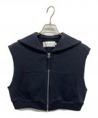 JANE SMITHジェーンスミス）の古着「JANE SMITH ジェーンスミス　COTTON INLAY SAILOR COLLAR ZIP CARDIGAN　コットンインレイセーラーカラージップカーディガン」｜ブラック