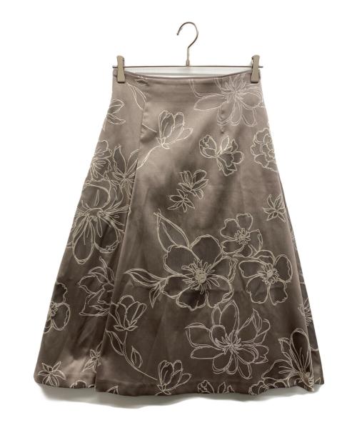ANAYI（アナイ）ANAYI (アナイ) ペイントフラワージャガードタックフレアスカート ベージュ サイズ:38の古着・服飾アイテム