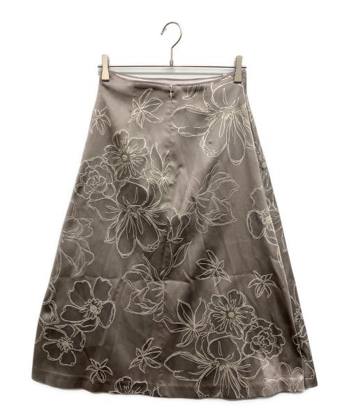 ANAYI（アナイ）ANAYI (アナイ) ペイントフラワージャガードタックフレアスカート ベージュ サイズ:38の古着・服飾アイテム