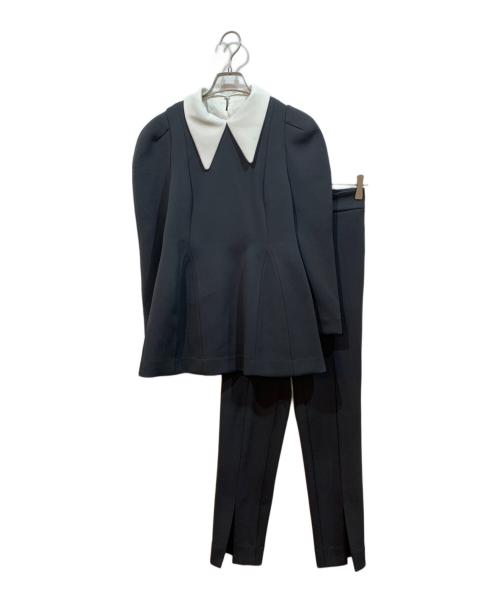 SUPERIOR CLOSET（スーペリアクローゼット）SUPERIOR CLOSET (スーペリアクローゼット) 襟付ペプラムトップス×前スリットパンツ ネイビー サイズ:トップス/9号、パンツ/7号の古着・服飾アイテム