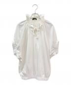 DRAWERドゥロワー）の古着「M.SUMMER2 ギャザーカラーカットソーブラウス」｜ホワイト