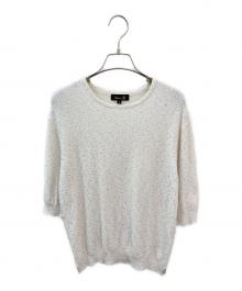 DRAWER（ドゥロワー）の古着「RESORT2 12Gスパンコールショートスリーブニット」｜ホワイト