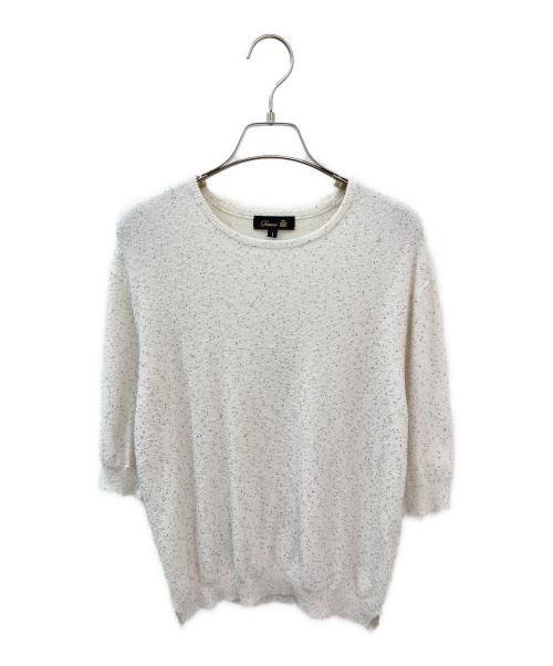 DRAWER（ドゥロワー）DRAWER (ドゥロワー) RESORT2 12Gスパンコールショートスリーブニット ホワイト サイズ:1の古着・服飾アイテム