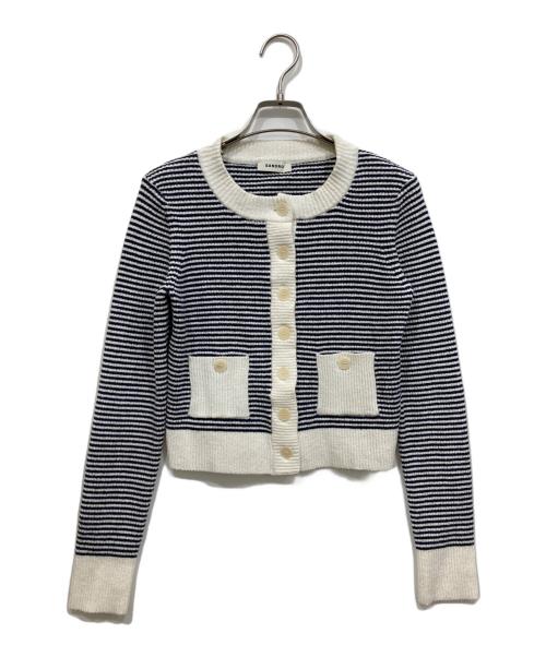Sandro（サンドロ）Sandro (サンドロ) terry knit cardigan ネイビー×ホワイト サイズ:1の古着・服飾アイテム