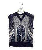 Mame Kurogouchiマメクロゴウチ）の古着「Osmanthus Motif Jacquard Knitted Vest」｜ネイビー