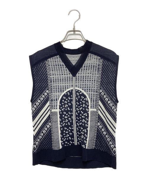 Mame Kurogouchi（マメクロゴウチ）Mame Kurogouchi (マメクロゴウチ) Osmanthus Motif Jacquard Knitted Vest ネイビー サイズ: 2の古着・服飾アイテム