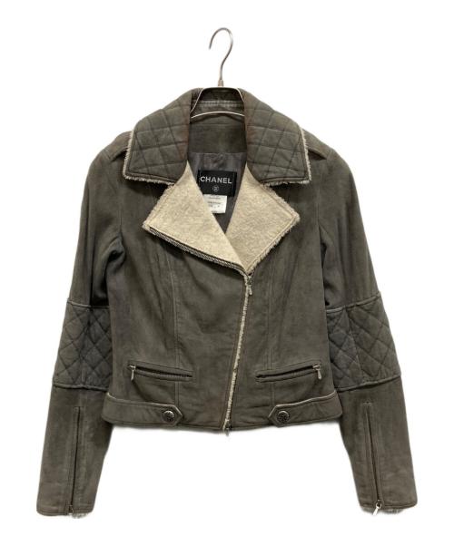 CHANEL（シャネル）CHANEL (シャネル) スウェードダブルライダースジャケット グレー サイズ:34の古着・服飾アイテム
