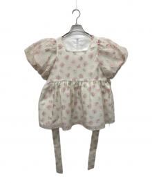 Fit more（フィットモア）の古着「刺しゅうジャガードバックリボンペプラムトップス」｜アイボリー