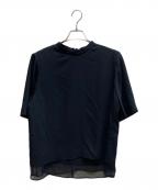 icBアイシービー）の古着「BackSatinAmunzen シフォンコンビブラウス」｜ブラック