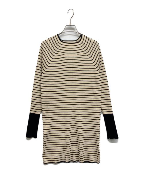 15quinze（カーンズ）15quinze (カーンズ) リブボーダーニット ベージュ×ブラック サイズ:Freeの古着・服飾アイテム