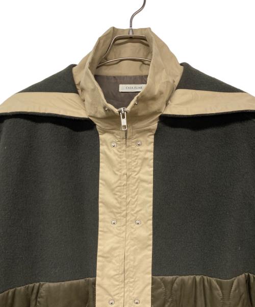 CASA FLINE（カーサフライン）CASA FLINE (カーサフライン) 再生ポリエステルバイカラーコート カーキの古着・服飾アイテム