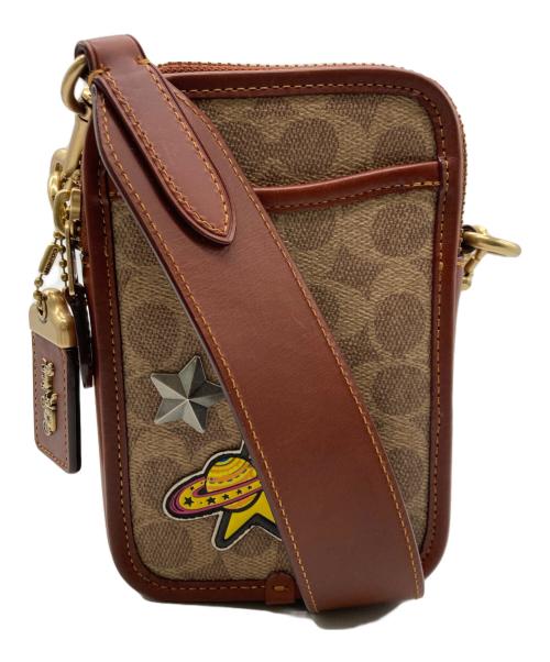 COACH（コーチ）COACH (コーチ) コーチ ローグ クロスボディ 12・シグネチャー キャンバス・パッチ ベージュ×ブラウンの古着・服飾アイテム