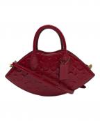 COACHコーチ）の古着「リップ バッグ・シグネチャー レザーショルダーバッグ」｜レッド