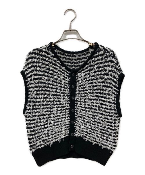 LOUNIE（ルーニー）LOUNIE (ルーニー) 透かし柄クロップドニットプルオーバー ブラック×ホワイト サイズ:Freeの古着・服飾アイテム