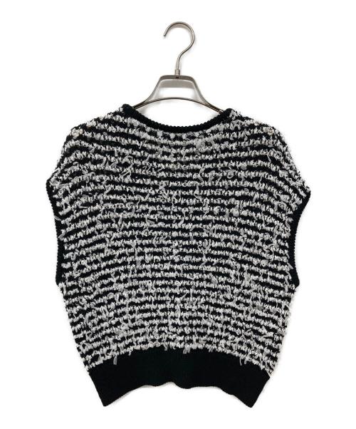 LOUNIE（ルーニー）LOUNIE (ルーニー) 透かし柄クロップドニットプルオーバー ブラック×ホワイト サイズ:Freeの古着・服飾アイテム