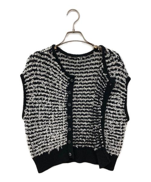 LOUNIE（ルーニー）LOUNIE (ルーニー) 透かし柄クロップドニットプルオーバー ブラック×ホワイト サイズ:Freeの古着・服飾アイテム