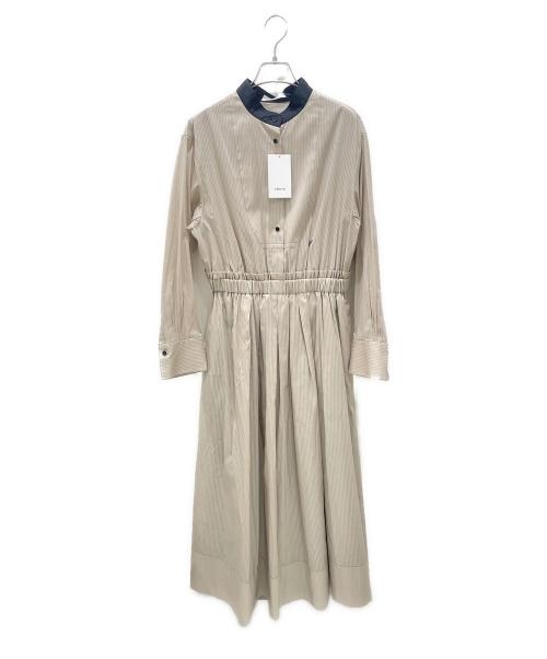 ebure（エブール）ebure (エブール) シルクコットンスルーストライプ ワンピース ベージュ サイズ:38の古着・服飾アイテム