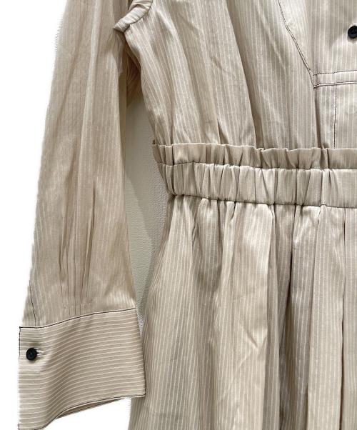 ebure（エブール）ebure (エブール) シルクコットンスルーストライプ ワンピース ベージュ サイズ:38の古着・服飾アイテム