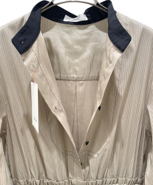 ebure（エブール）ebure (エブール) シルクコットンスルーストライプ ワンピース ベージュ サイズ:38の古着・服飾アイテム