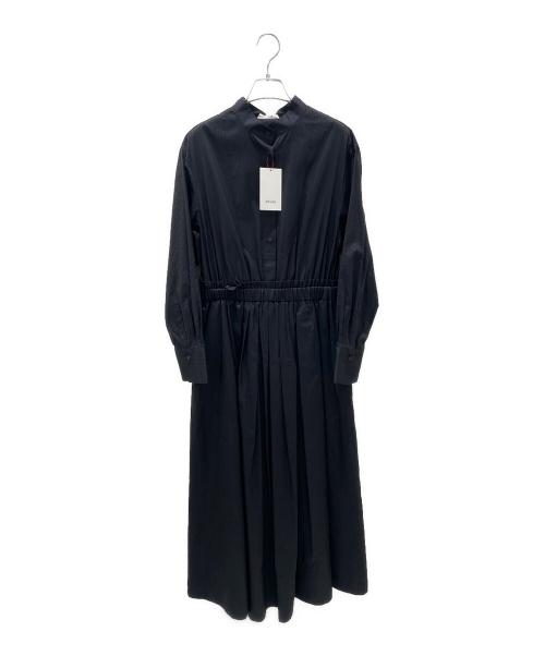 ebure（エブール）ebure (エブール) シルクコットンスルーストライプ ワンピース ブラック サイズ:38の古着・服飾アイテム