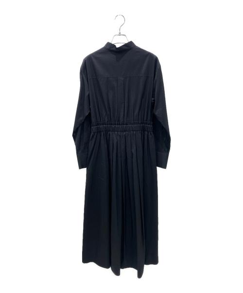 ebure（エブール）ebure (エブール) シルクコットンスルーストライプ ワンピース ブラック サイズ:38の古着・服飾アイテム