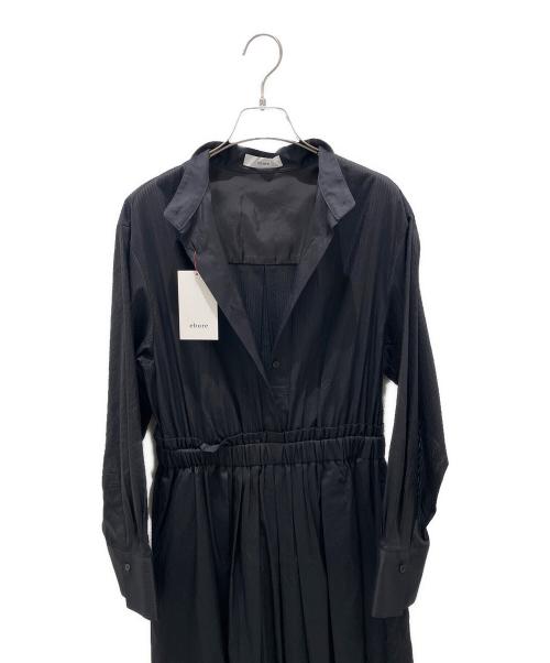 ebure（エブール）ebure (エブール) シルクコットンスルーストライプ ワンピース ブラック サイズ:38の古着・服飾アイテム