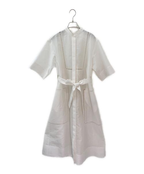 ebure（エブール）ebure (エブール) フラッフィーオーガンジー バンドカラーワンピース ホワイト サイズ:38の古着・服飾アイテム