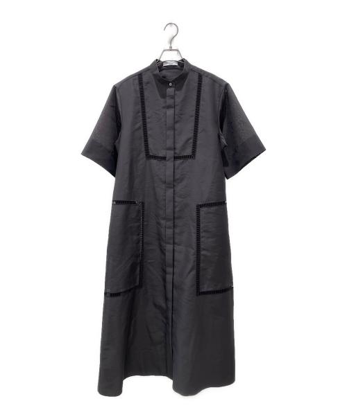 ebure（エブール）ebure (エブール) フラッフィーオーガンジー バンドカラーワンピース グレー サイズ:38の古着・服飾アイテム