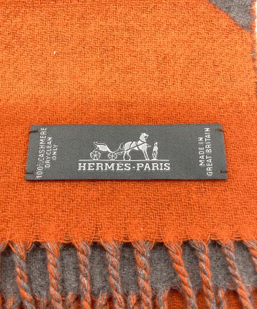 HERMES（エルメス）HERMES (エルメス) カシミヤストール オレンジ×グレーの古着・服飾アイテム
