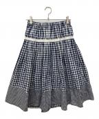 tricot COMME des GARCONSトリココムデギャルソン）の古着「10SSギャザーテーピングギンガムチェック切替スカート」｜ネイビー