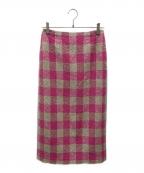 DRAWERドゥロワー）の古着「ブロックチェック シルクネップツイードスカート」｜ピンク×ベージュ